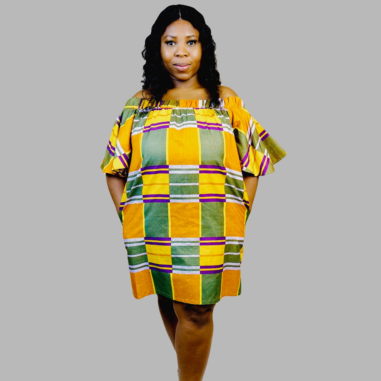 African Print Women's Elastic Offshoulder Mini Dress