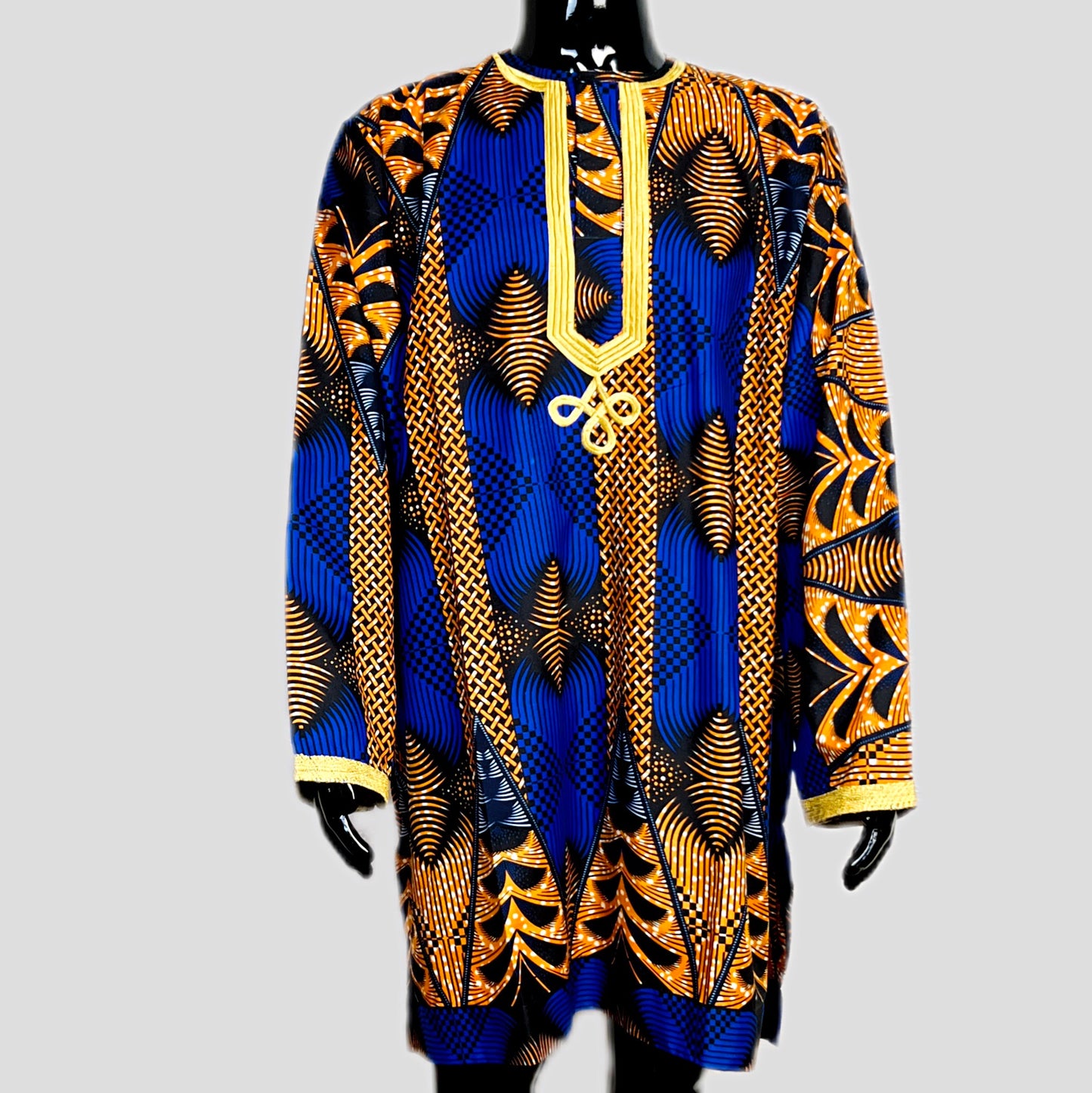 African Ankara Print Men's Embroided Long Sleeve Shirt