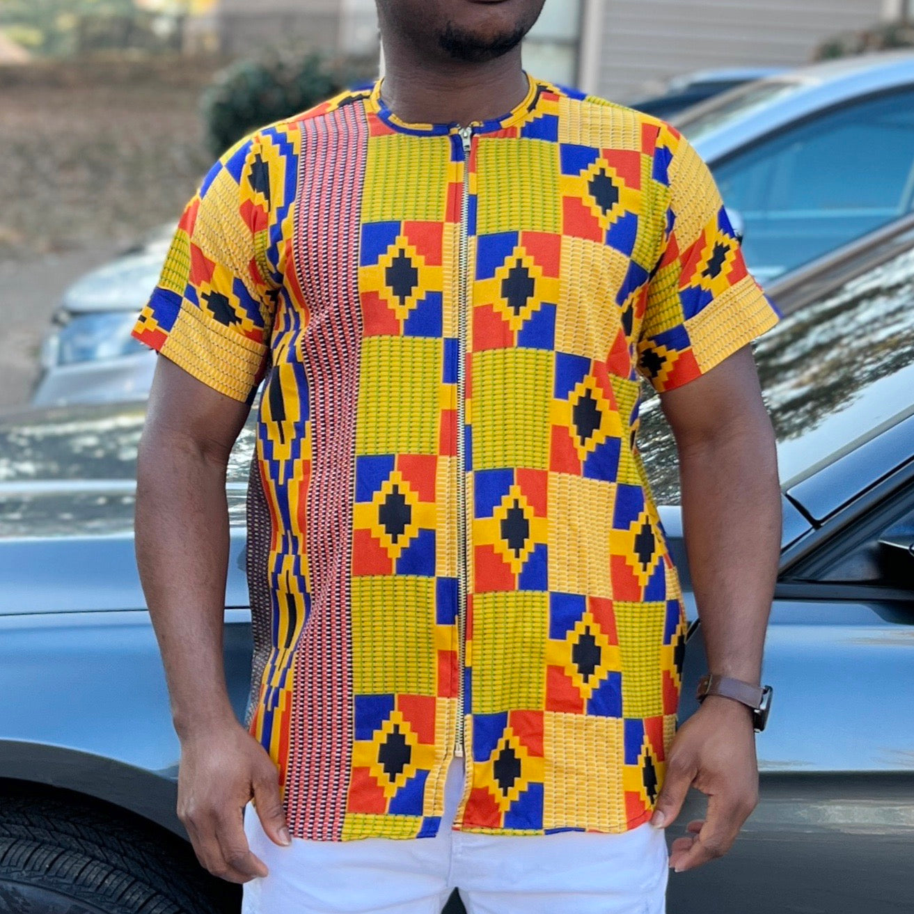 African Ankara Men's zipper Shirt