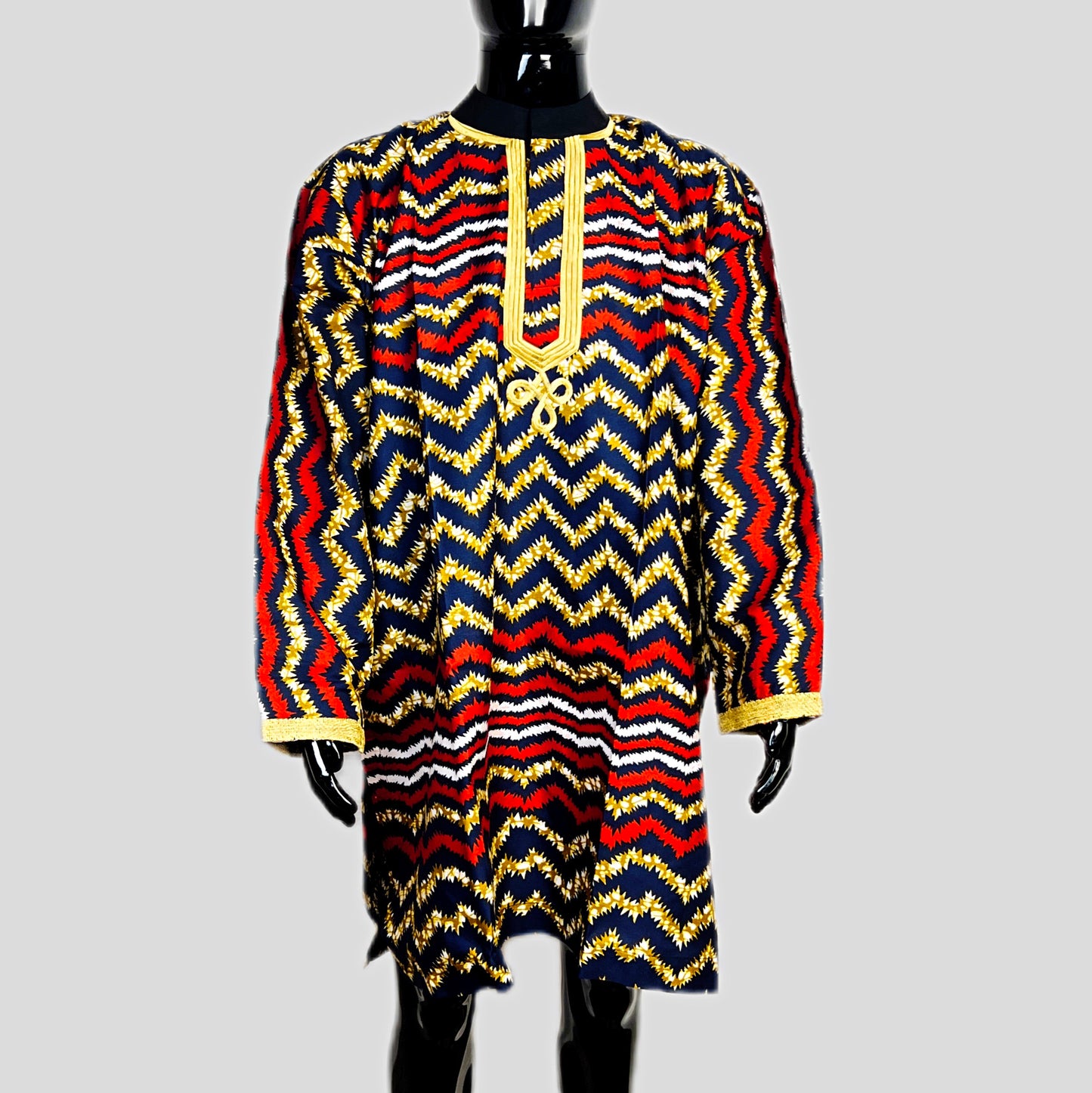 African Ankara Print Men's Embroided Long Sleeve Shirt