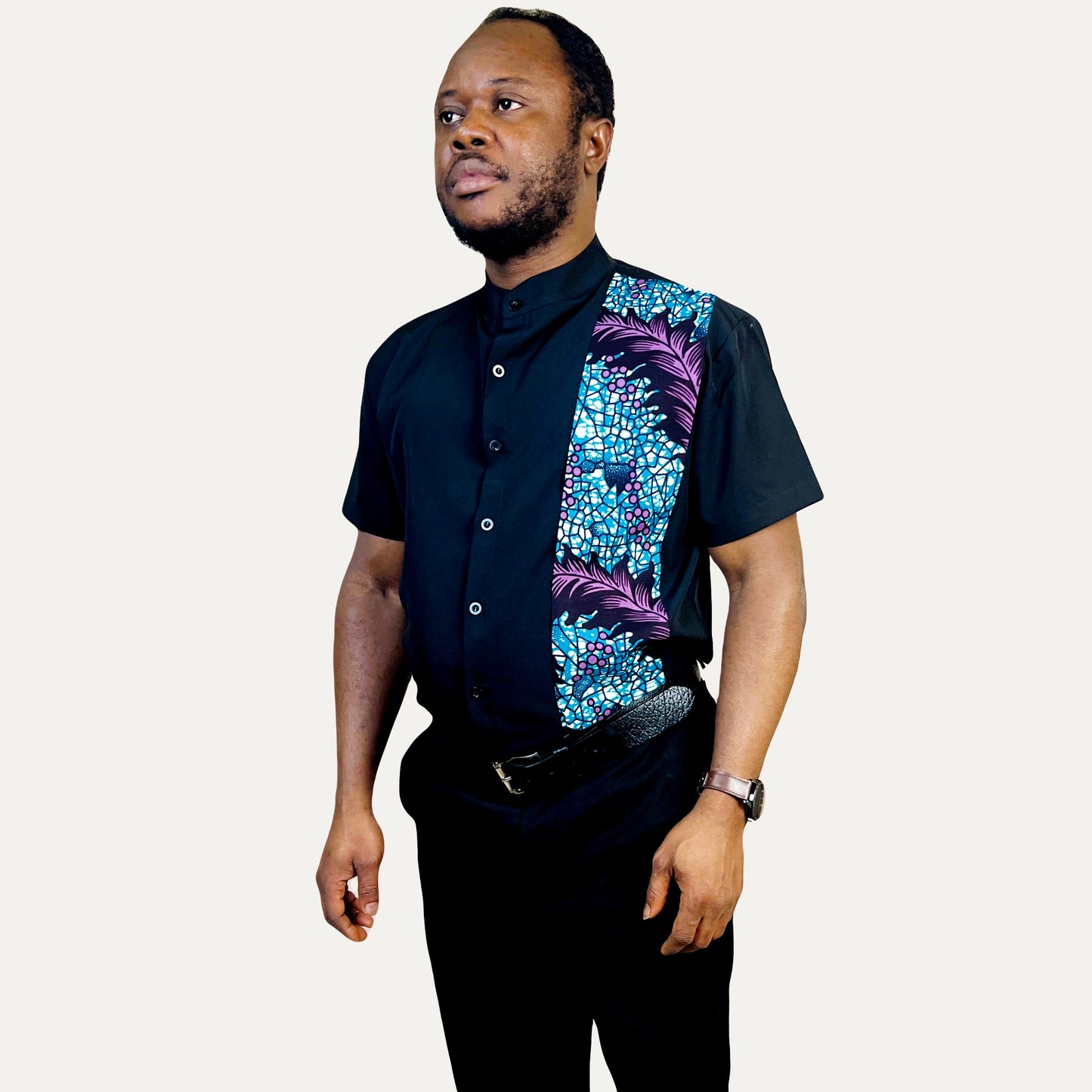 African Ankara Men's Black Shirt #005