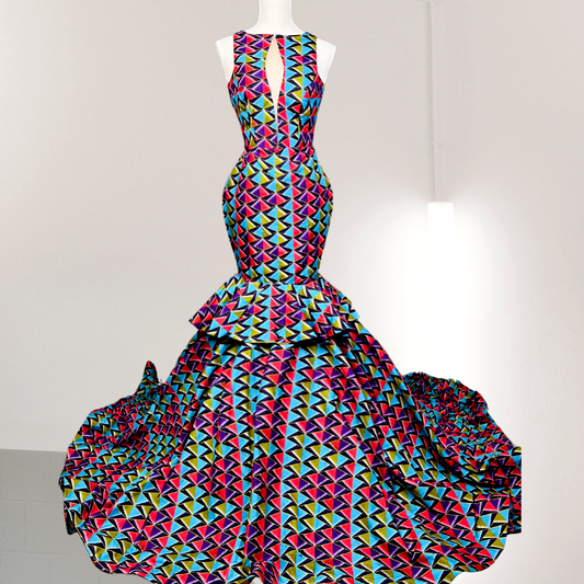 African Ankara Print Mermaid Party Dress With Detacheable Train