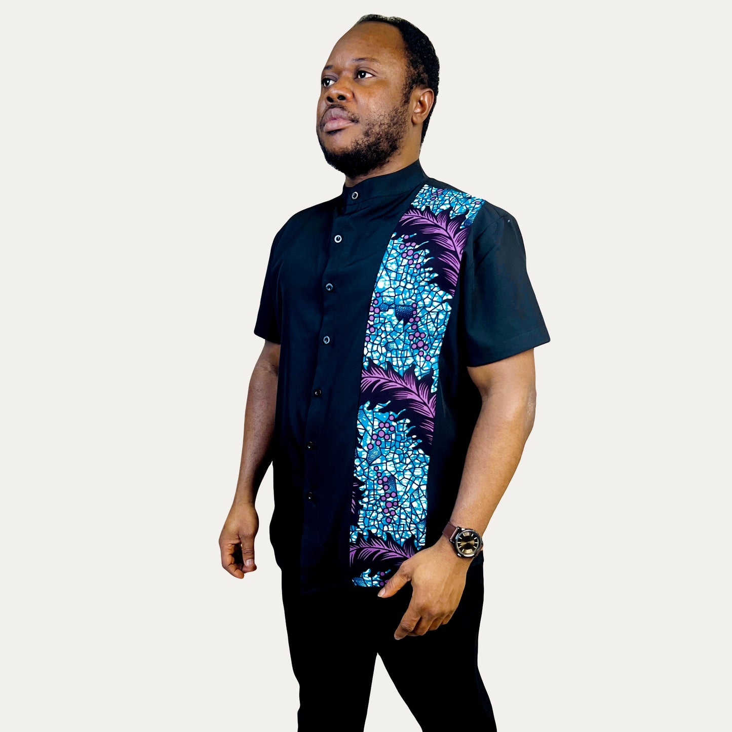 African Ankara Men's Black Shirt #005