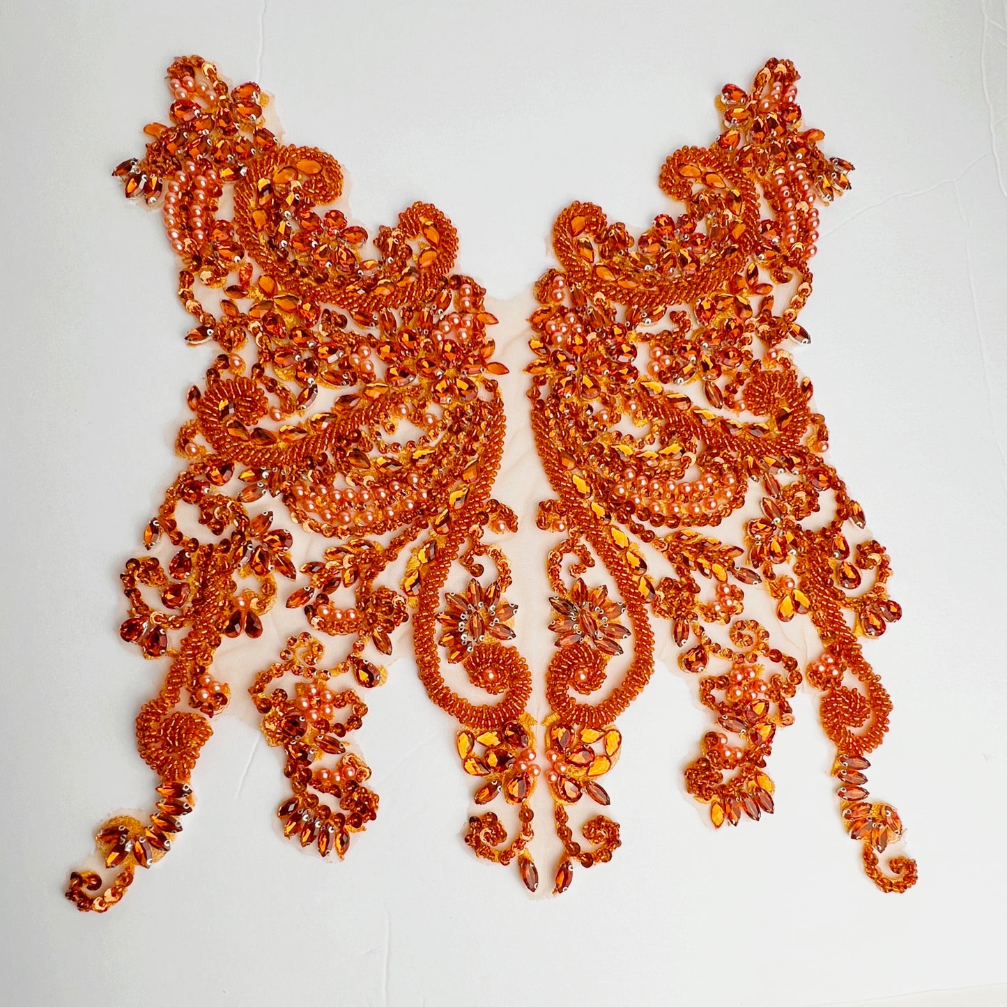 Handmade sew on Rhinestones applique Orange Color crystal
trim patches with stones sequins beads for dress