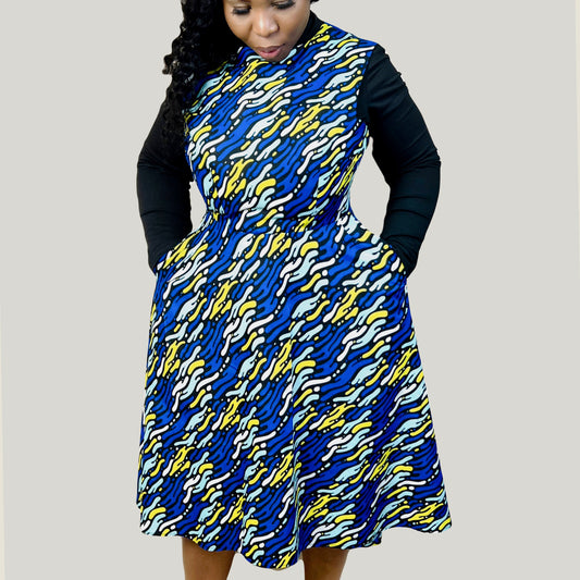 Titi African Ankara  Midi Sleeveless Flaired Dress