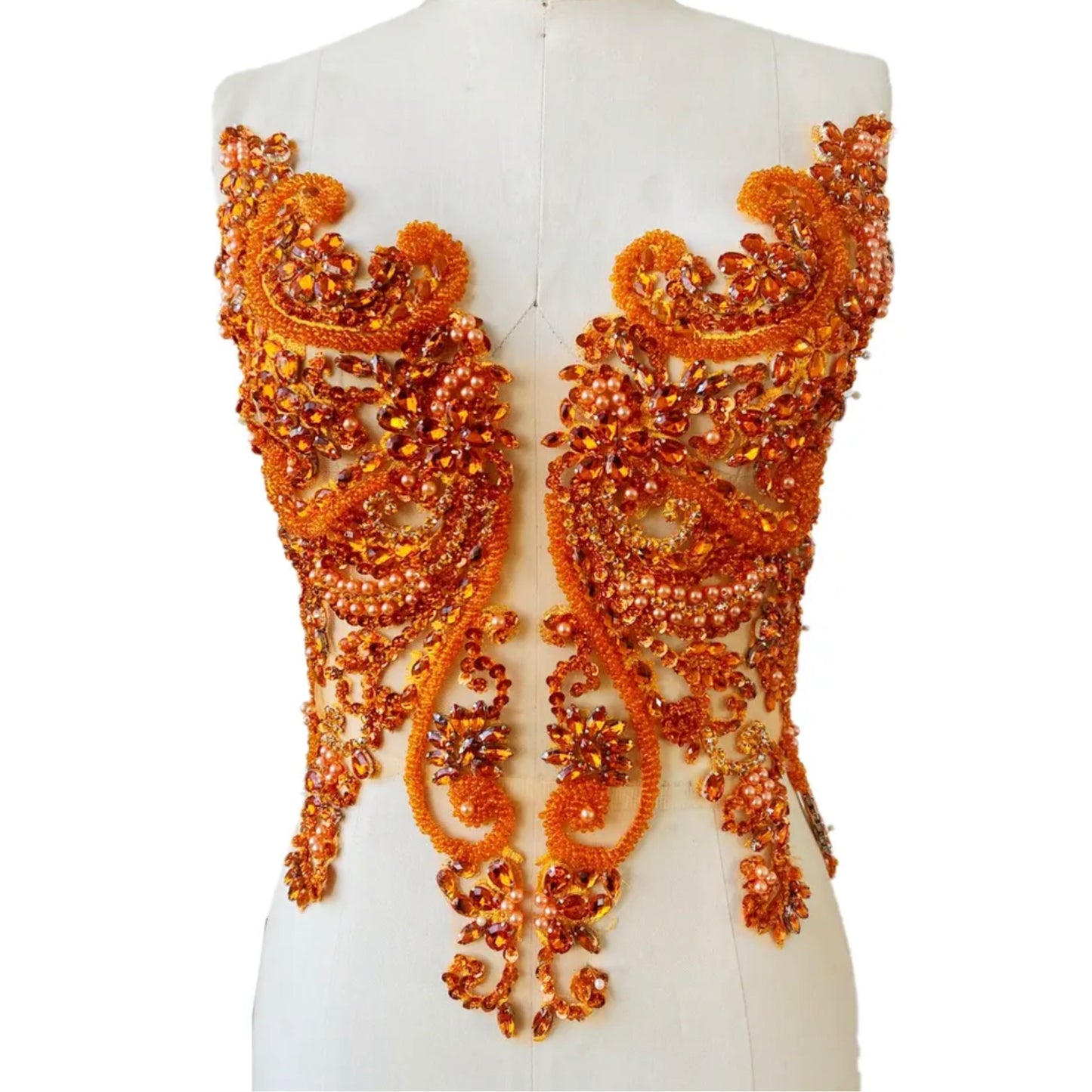 Handmade sew on Rhinestones applique Orange Color crystal
trim patches with stones sequins beads for dress